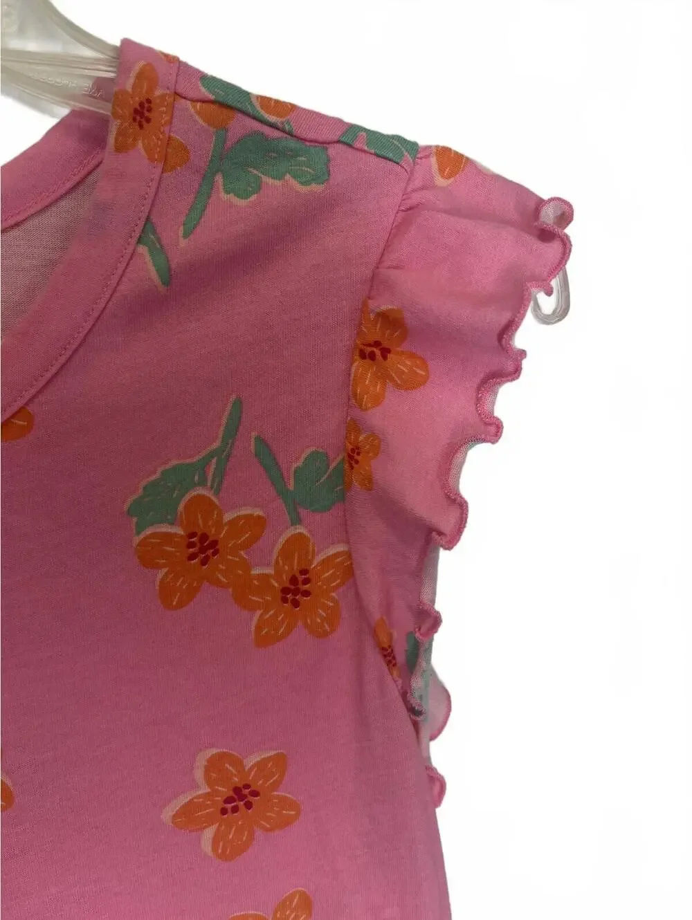 Girls Floral A-Line Dress XXL (18) Pink and Orange Flutter Sleeve Old Navy EUC